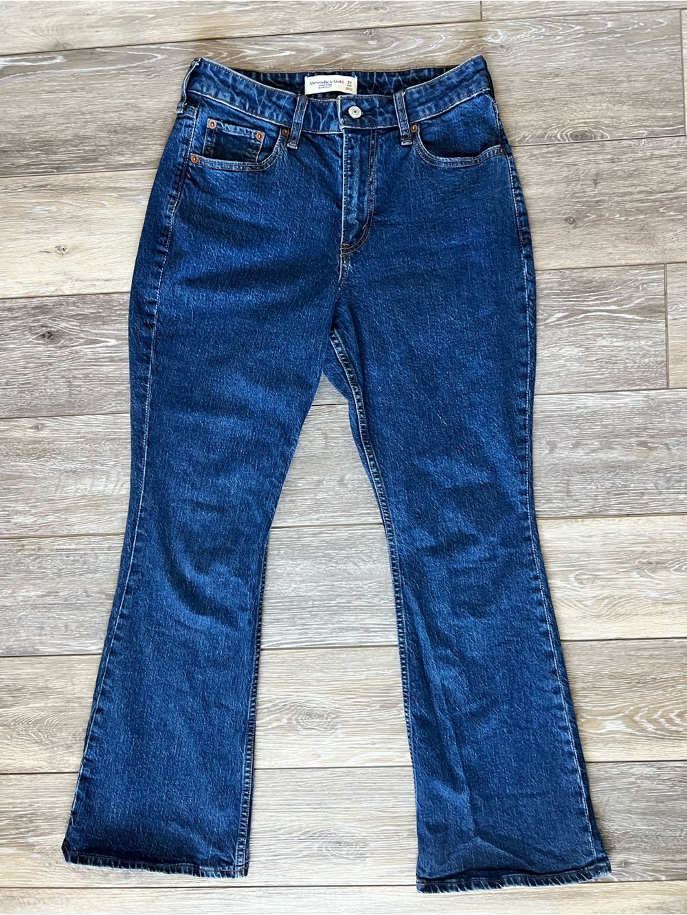 Abercrombie & Fitch Dark Blue Curve Love High Rise Bootcut Jeans Size 27 Short